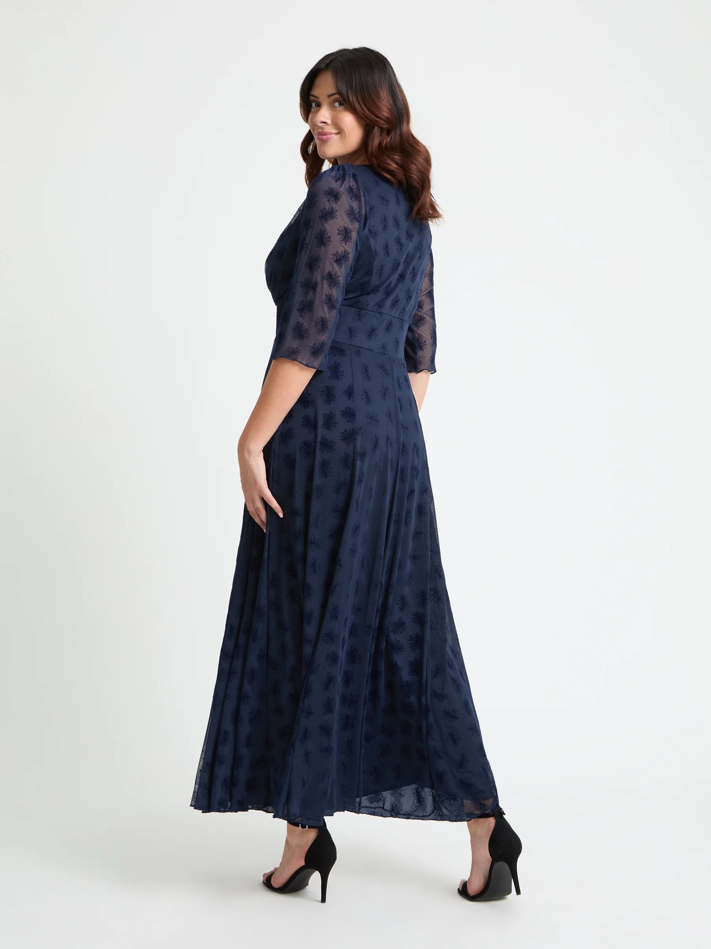 Scarlett & Jo Verity Dark Navy Flower Velvet Flock Maxi Dress