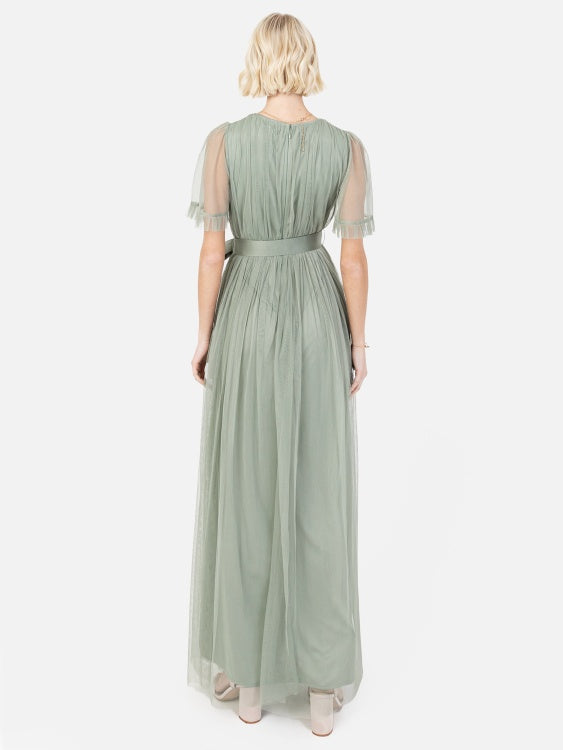 Anaya Frosty Green Faux Wrap Maxi Dress