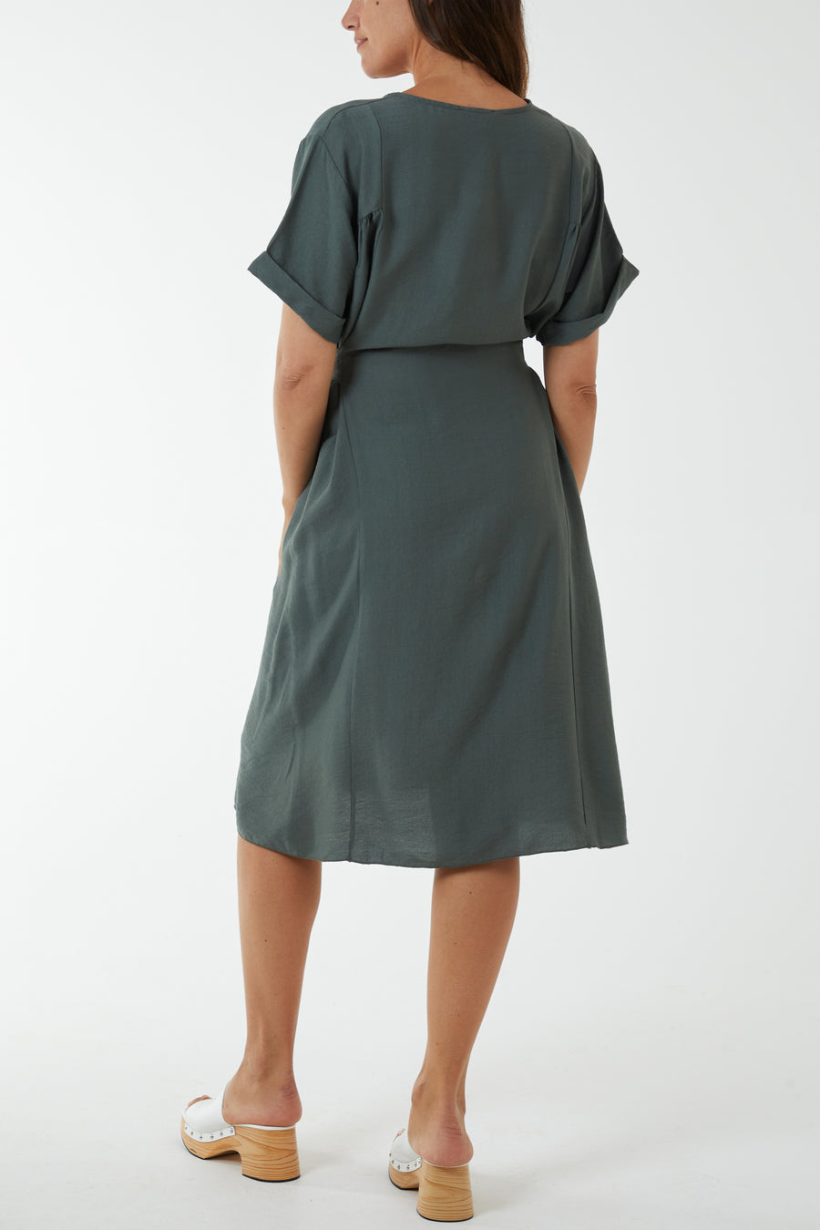 Charcoal Belted Dress with Necklace