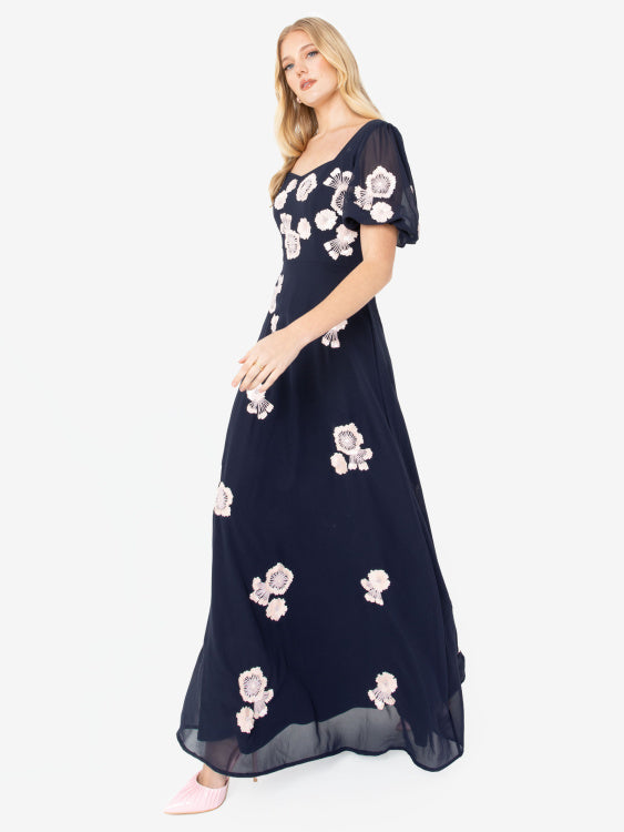 Maya Navy & Pink Embellished Maxi Dress