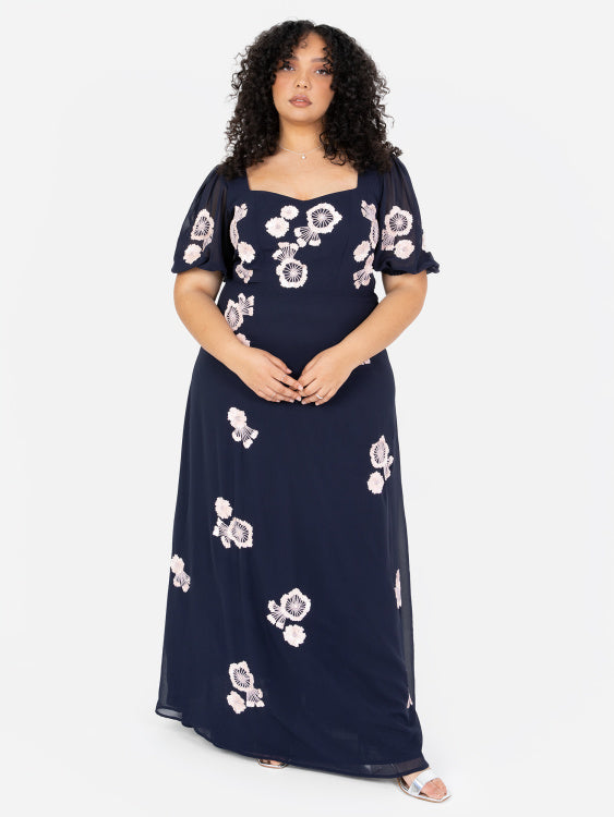 Maya Navy & Pink Embellished Maxi Dress