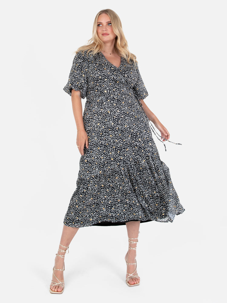 Lovedrobe Animal Print Faux Wrap Dress With Gold Detail