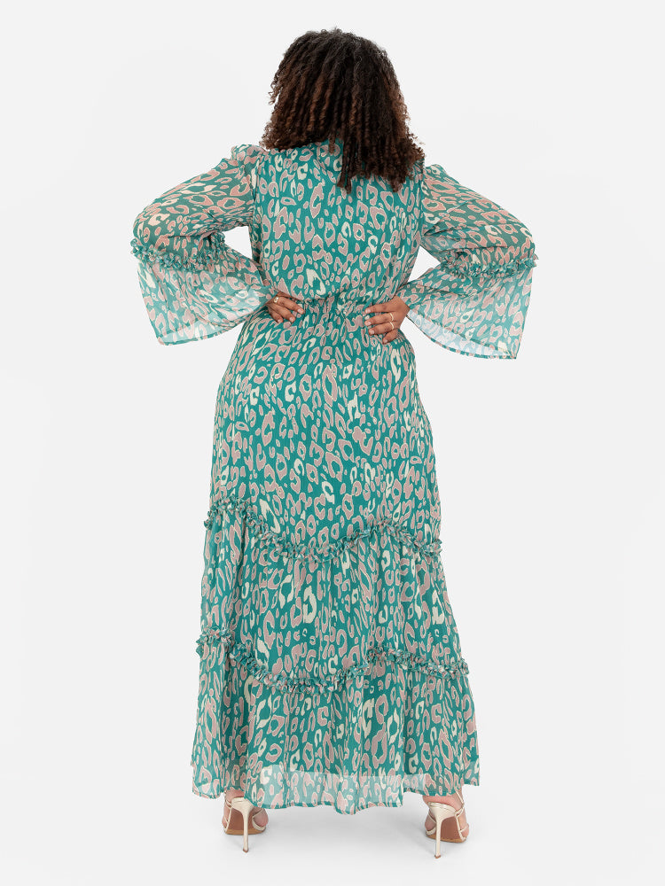 Lovedrobe Tie Neck Animal Print Maxi Dress