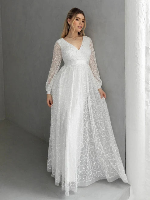 Maya Bridal Embellished Long Sleeve Maxi Dress