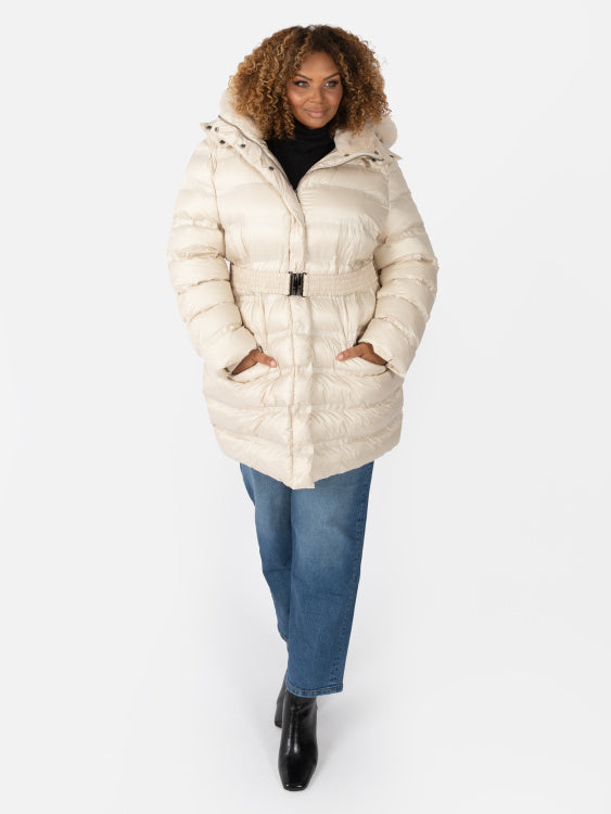 Lovedrobe Belted Puffer Coat With Removable Hood