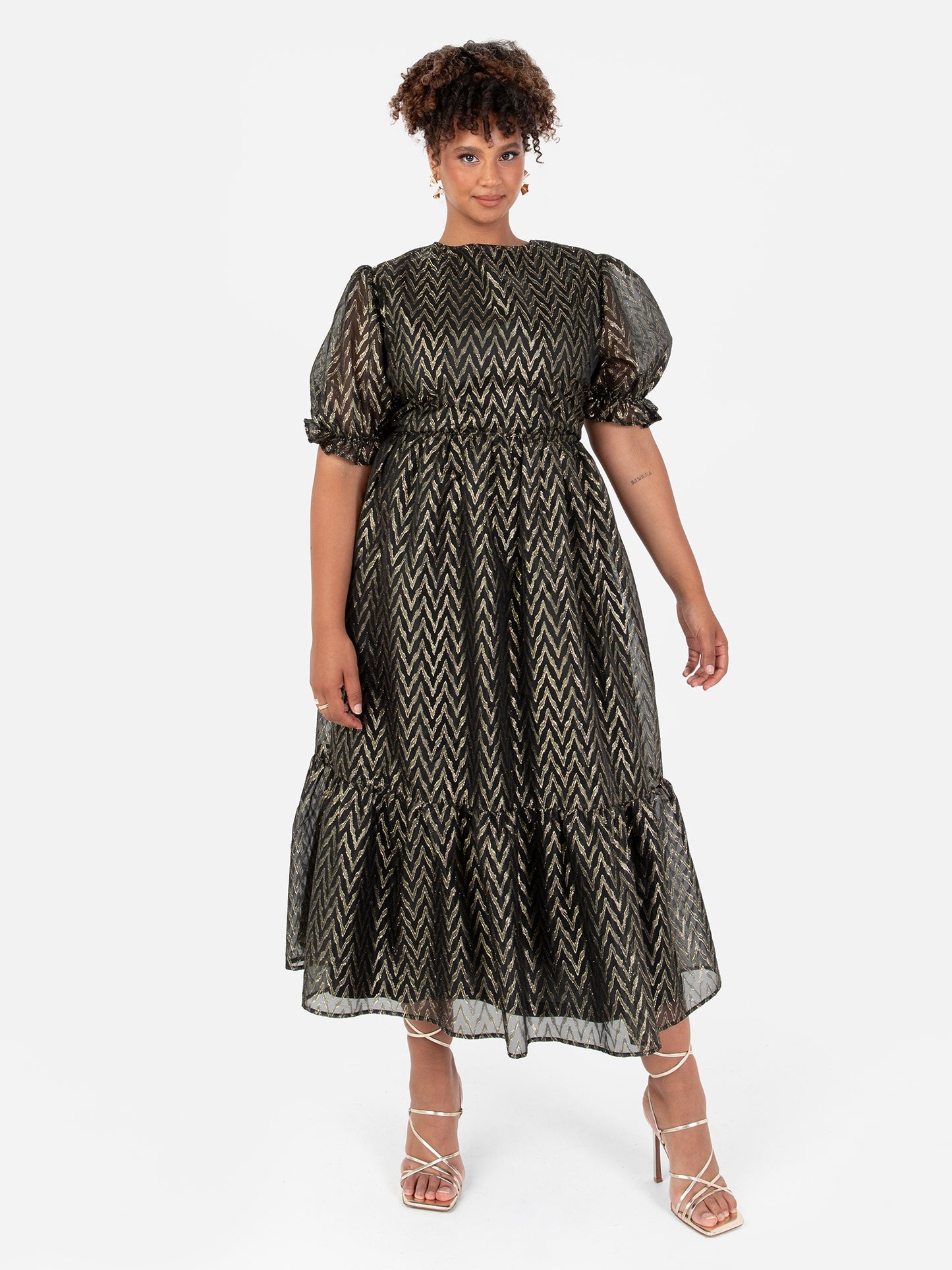 Lovedrobe Metallic ZigZag Tie Back Midi Dress