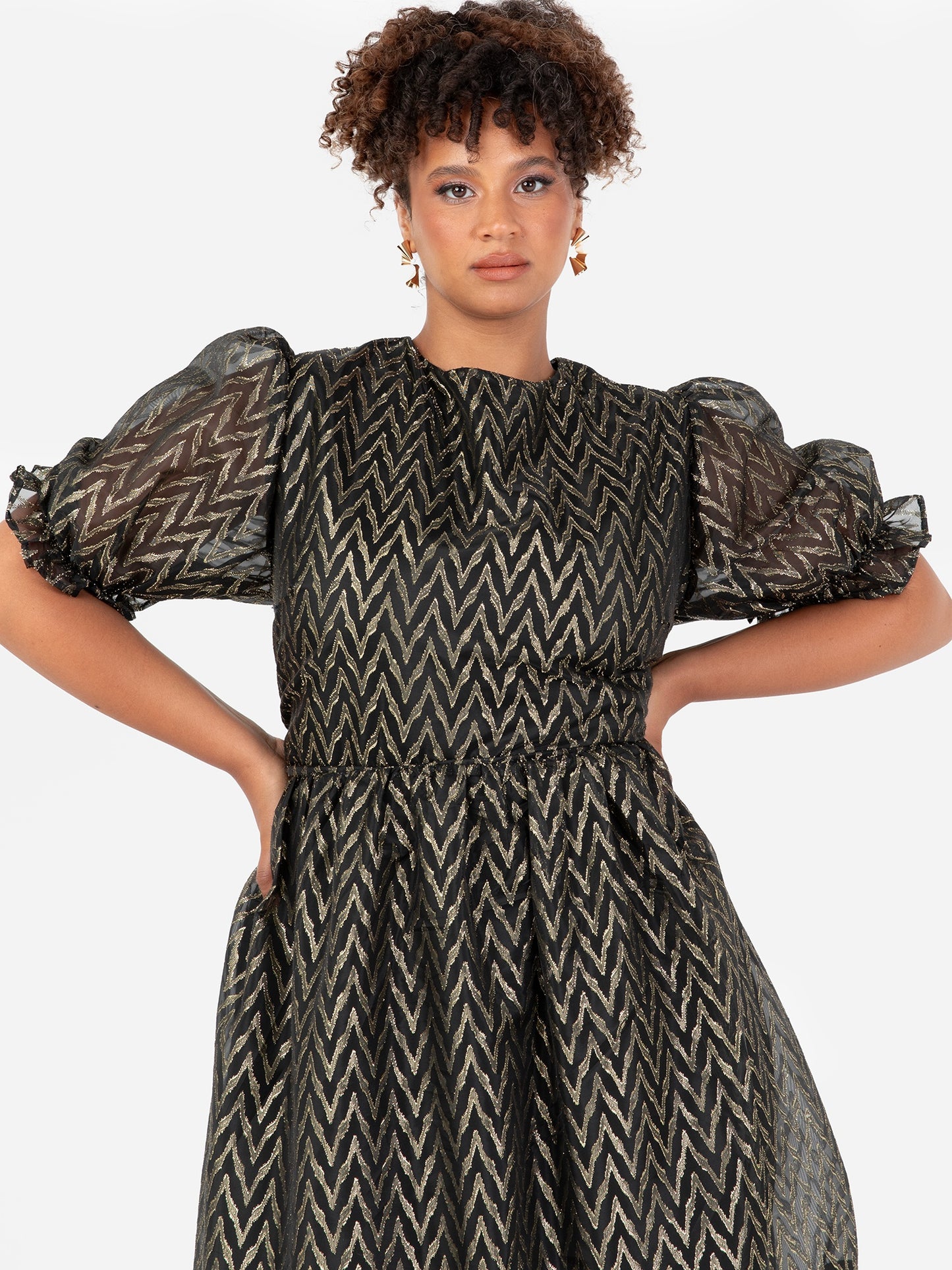 Lovedrobe Metallic ZigZag Tie Back Midi Dress