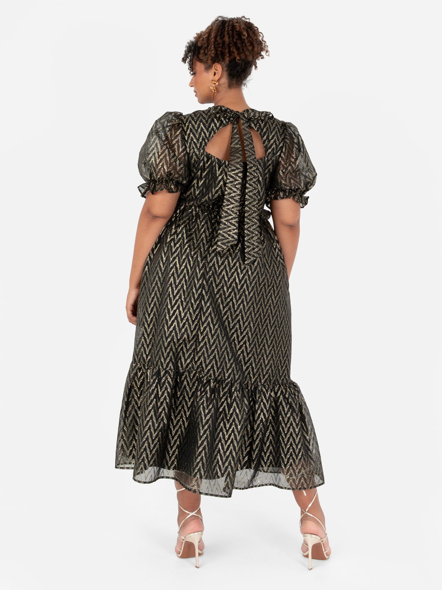Lovedrobe Metallic ZigZag Tie Back Midi Dress