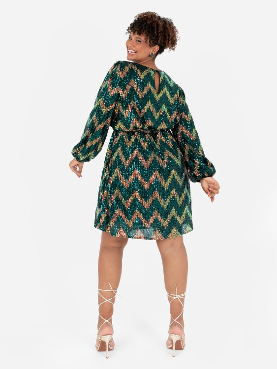 Lovedrobe Zig Zag Sequin Belted Mini Dress