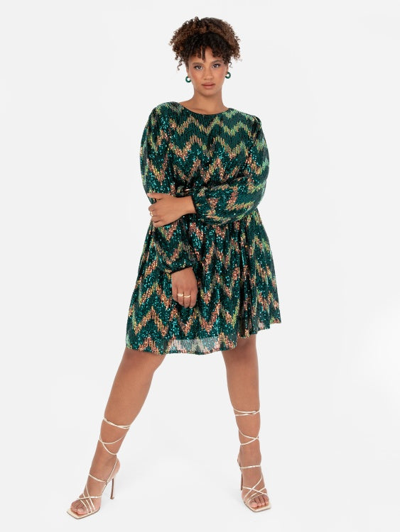 Lovedrobe Zig Zag Sequin Belted Mini Dress