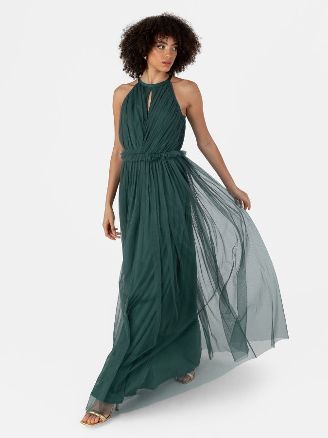 Anaya Emerald Green Keyhole Halter Neck Maxi Dress