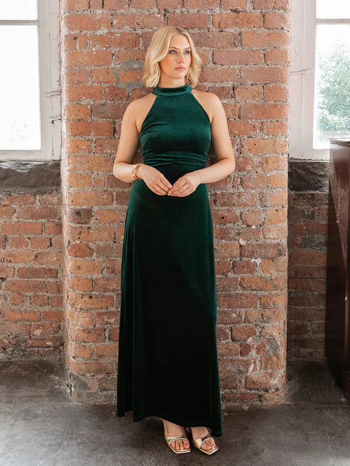 Maya Emerald Halter Neck Velvet Maxi Dress