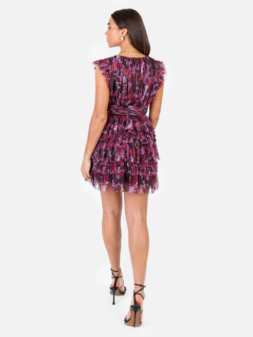 Anaya Floral Fluter Sleeve Ruffled Mini Dress