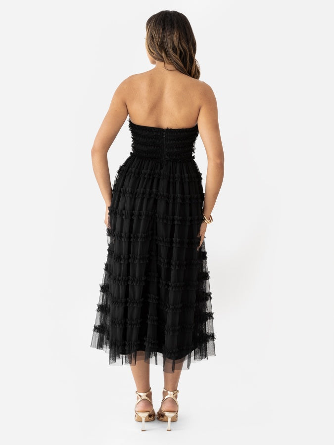 Anaya Black Bandeau Ruffle Midi Dress