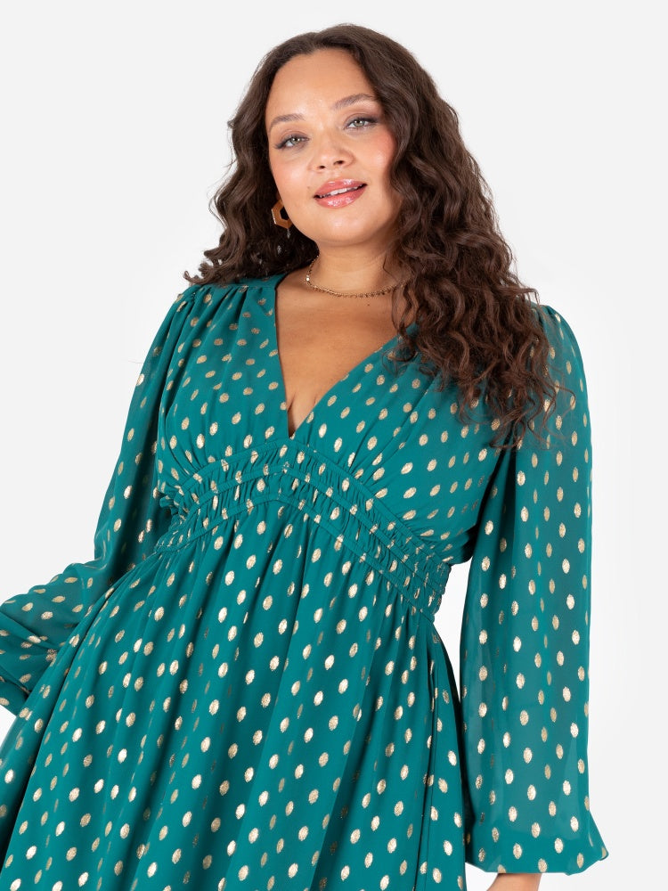 Lovedrobe Green Long Sleeve V Neck Mini Dress
