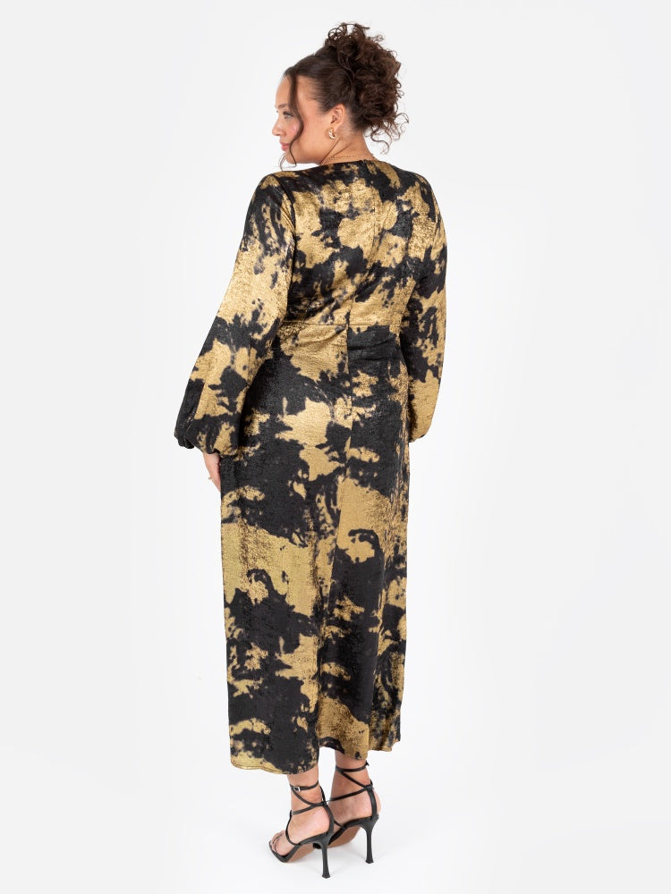 Lovedrobe Black and Gold Long Sleeve Wrap Dress