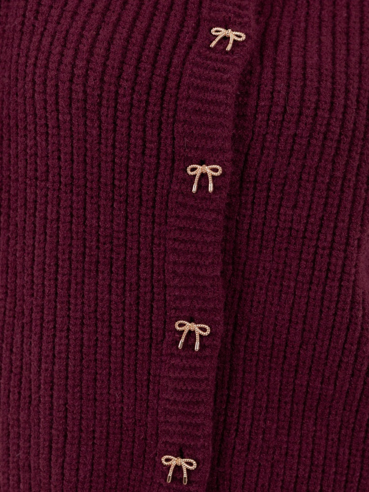 Lovedrobe Bow Button Round Neck Cardigan