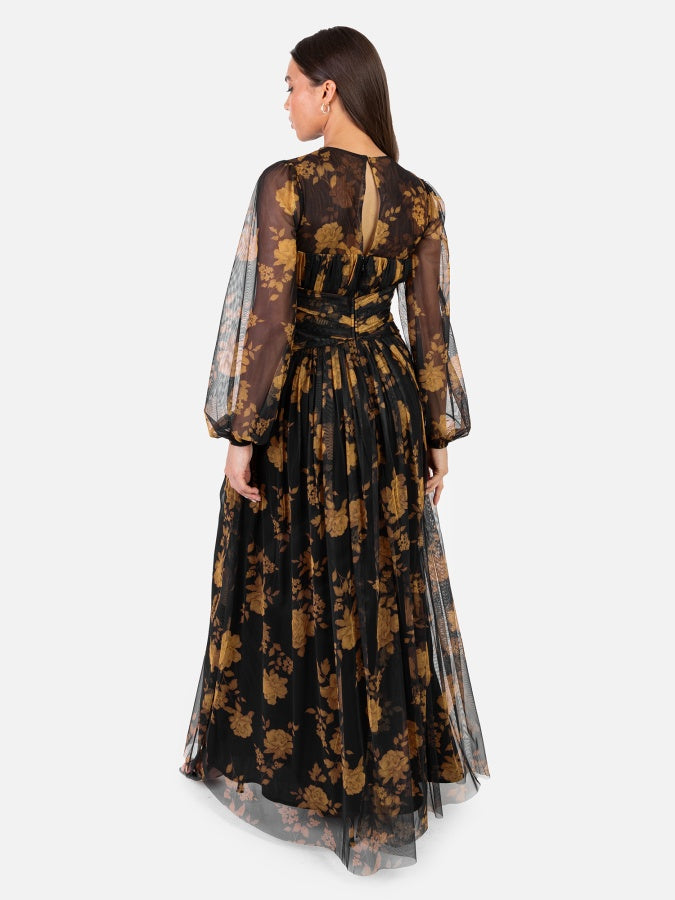 Anaya Floral Long Sleeve Gathered Waist Maxi Dress