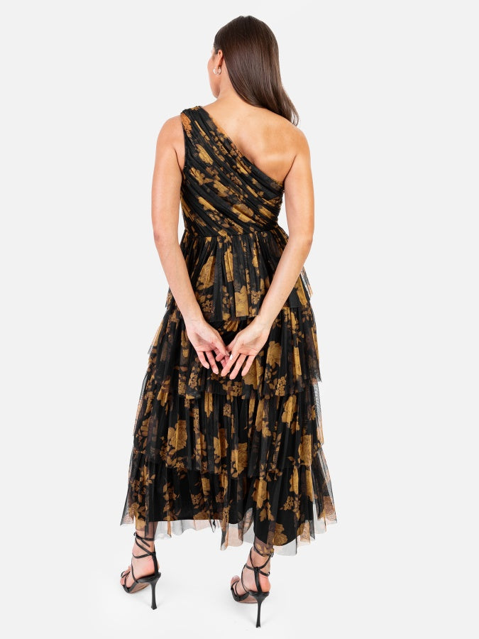 Anaya Floral One Shoulder Tiered Midi Dress