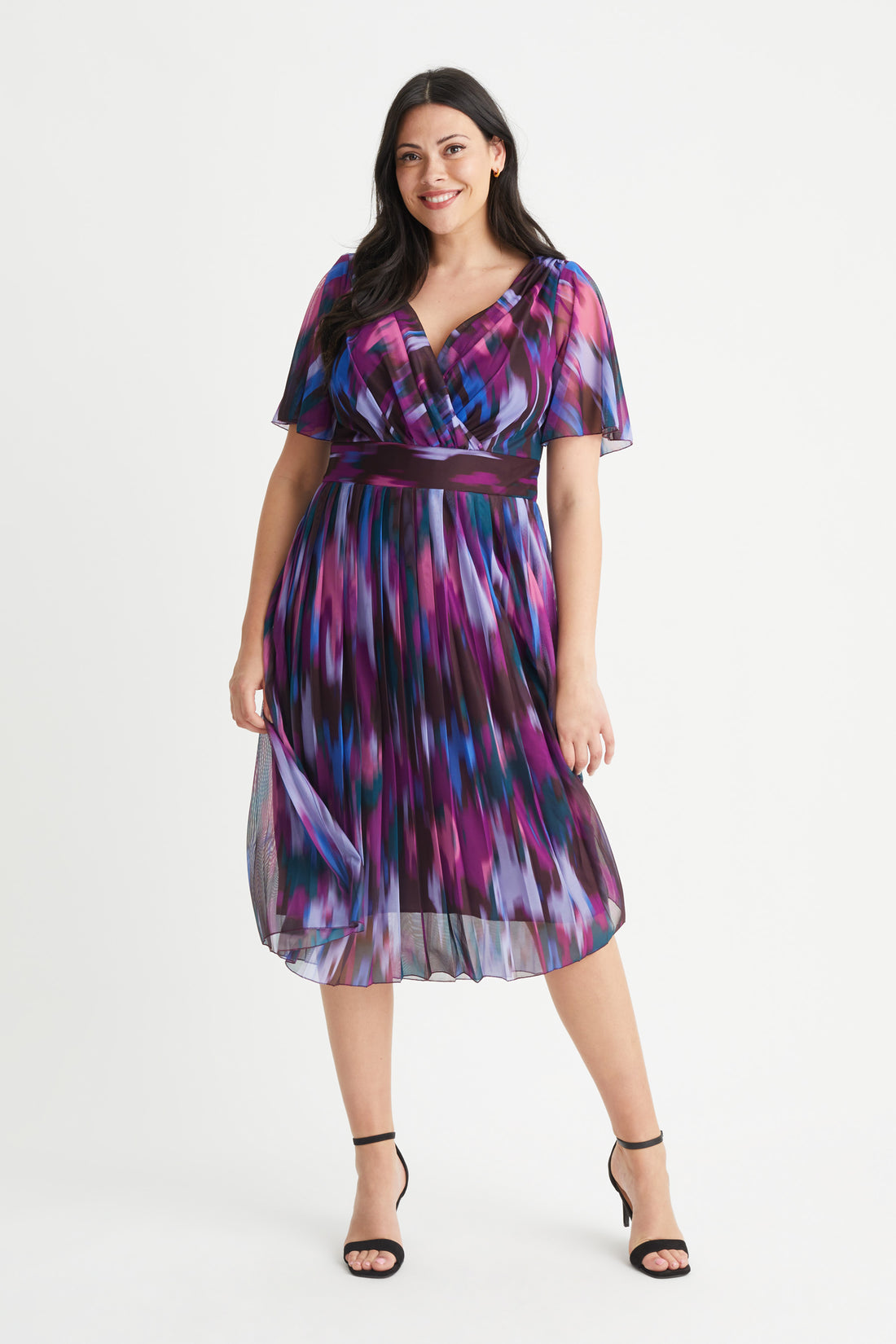 Scarlett & Jo Cleo Blackberry Print Pleated Skirt Midi Dress
