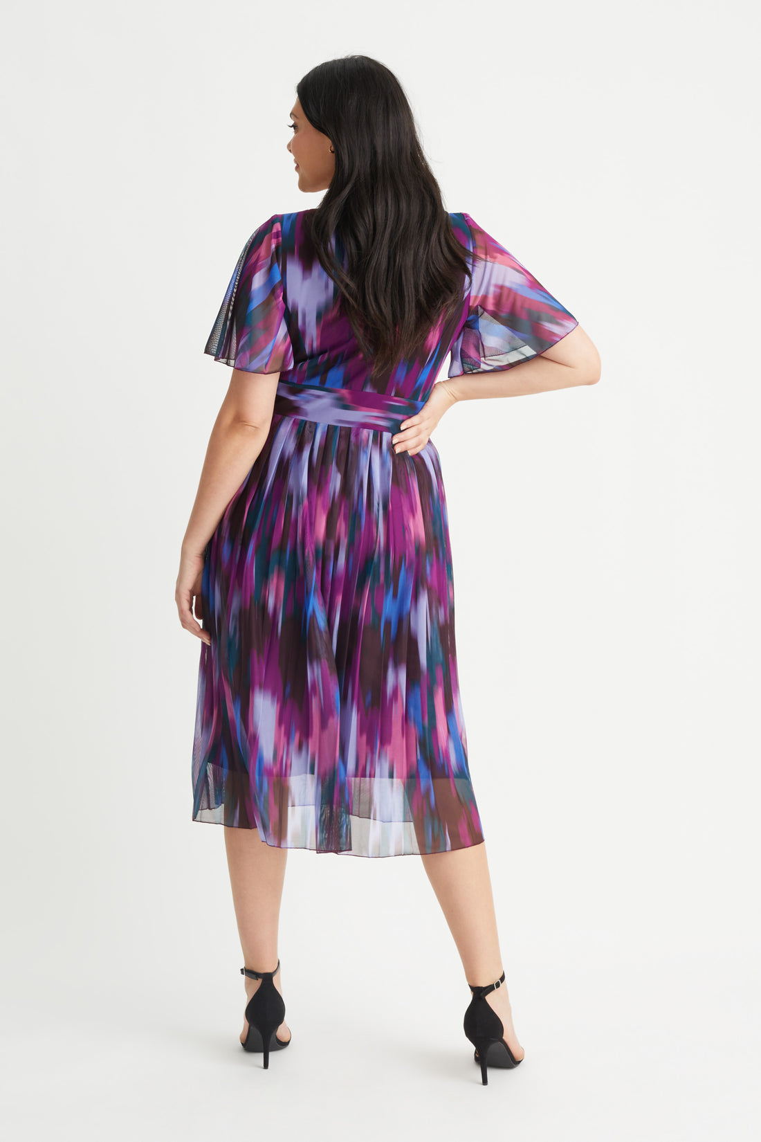 Scarlett & Jo Cleo Blackberry Print Pleated Skirt Midi Dress
