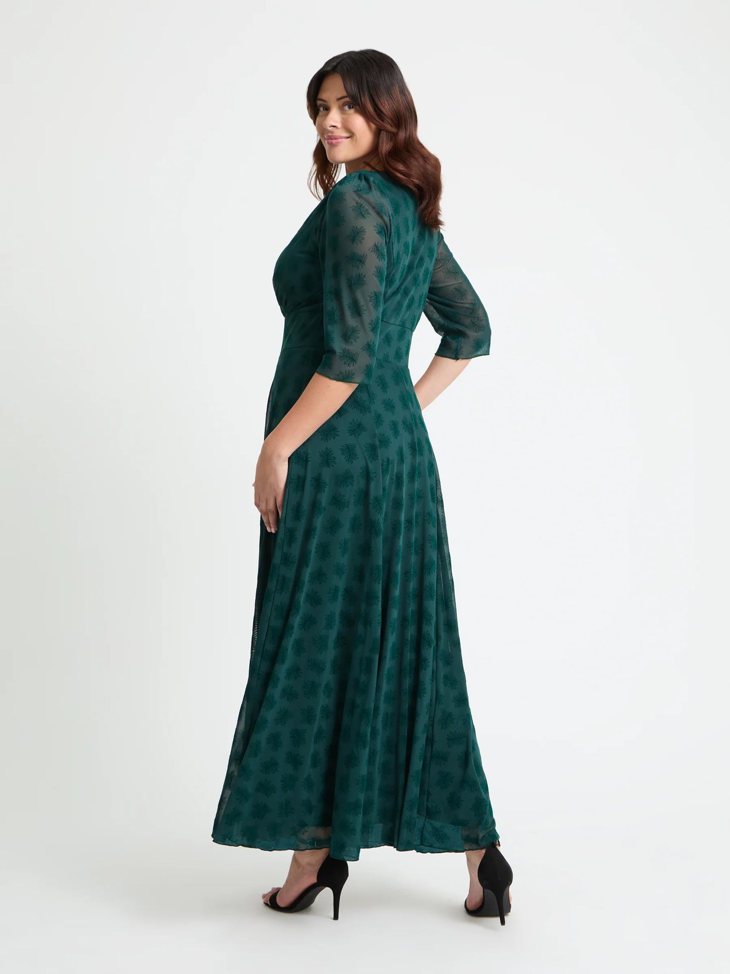 Scarlett & Jo Verity Dark Green Flower Velvet Flock Maxi Dress