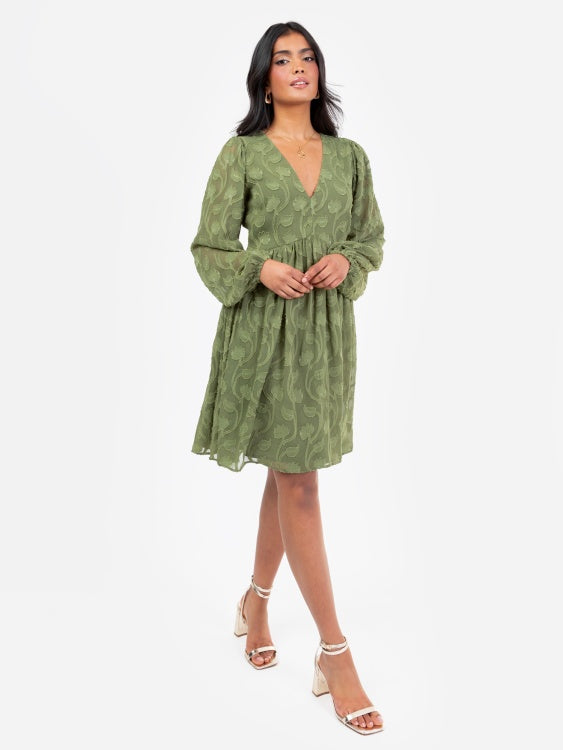 Lovedrobe Khaki Burn Out Floral Mini Dress