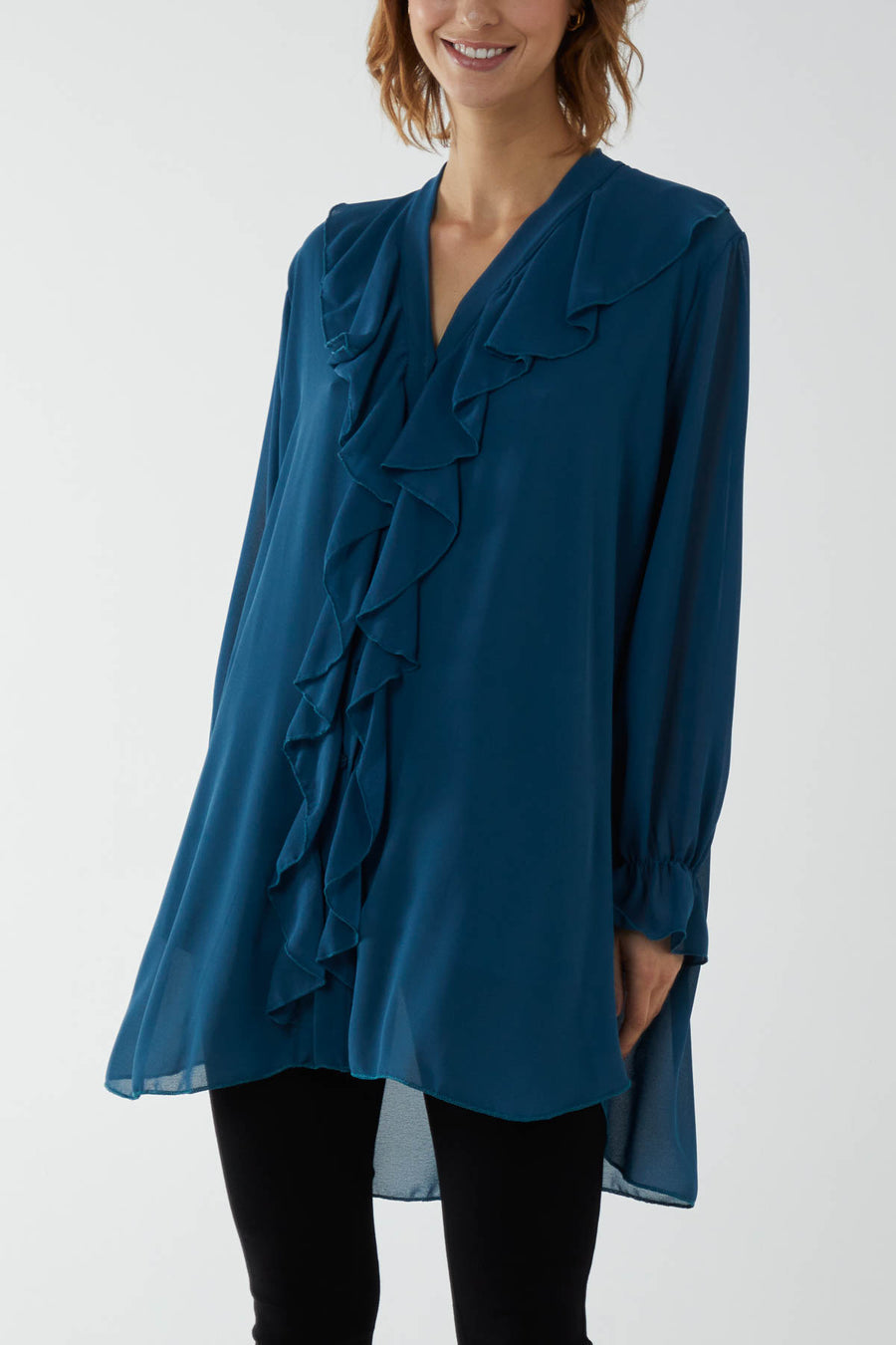 Ruffle Detail High Low Blouse