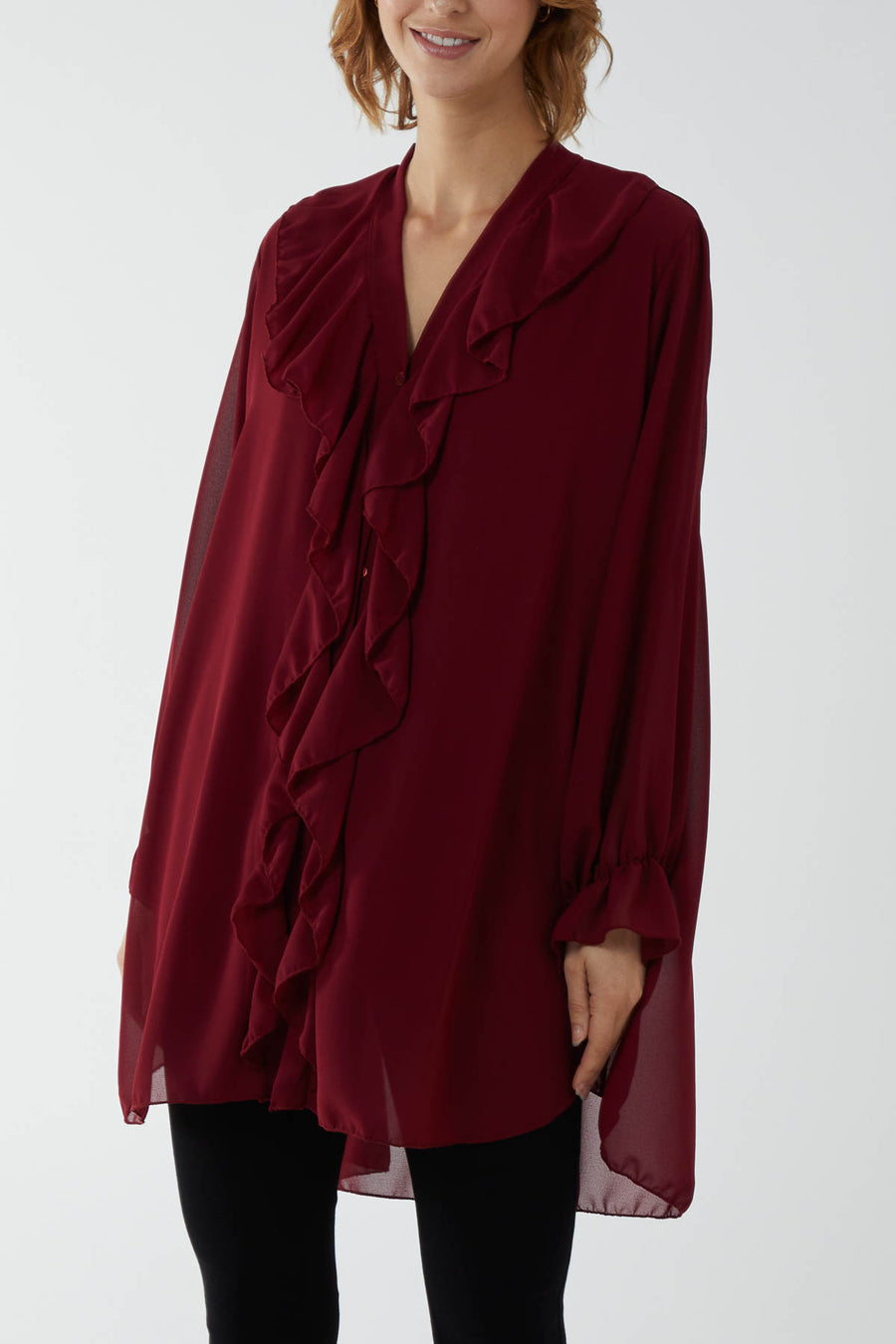 Ruffle Detail High Low Blouse