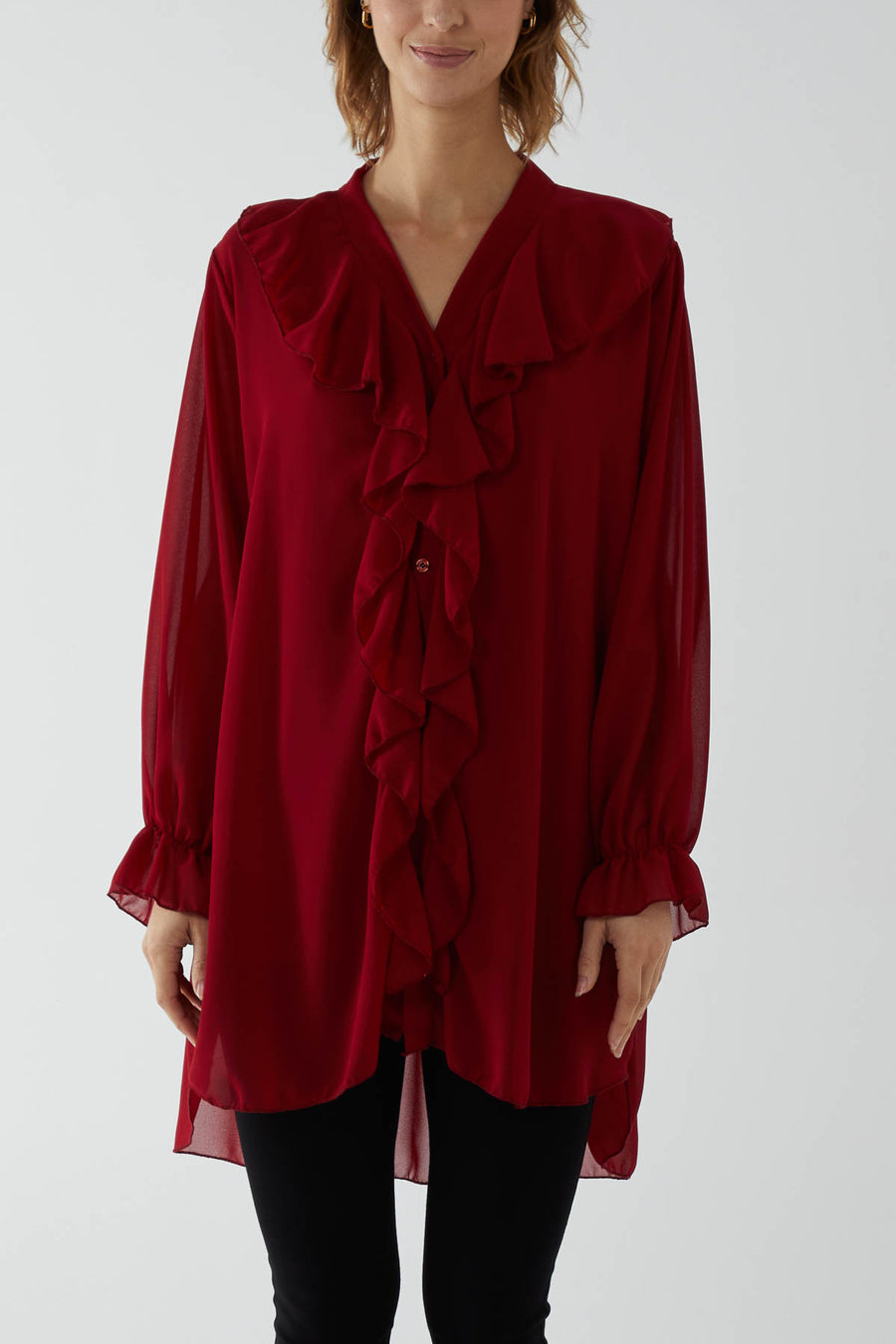 Ruffle Detail High Low Blouse