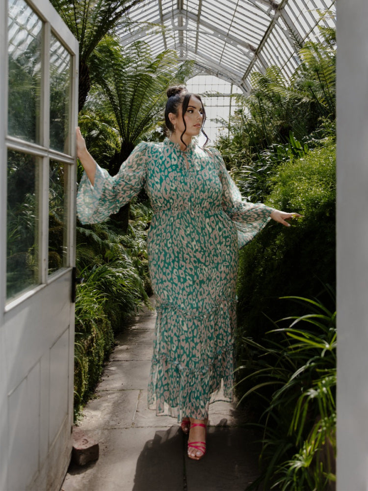 Lovedrobe Tie Neck Animal Print Maxi Dress
