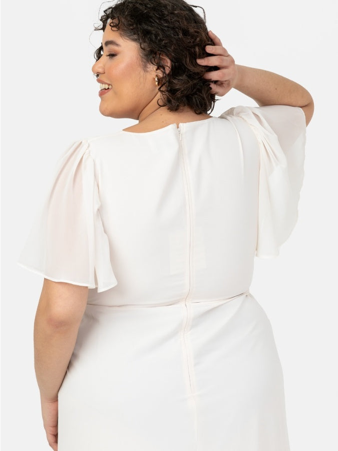 Anaya Ivory Faux Wrap Ruffle Maxi Dress