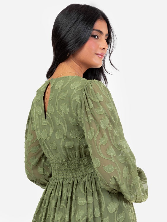 Lovedrobe Khaki Burn Out Floral Mini Dress