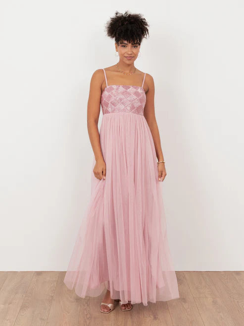 Maya Soft Pink Geometric Embellished Cami Maxi Dress
