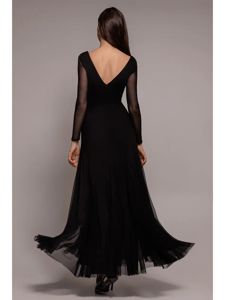 Goddiva Dobby Mesh Long Sleeve A-Line Maxi Dress