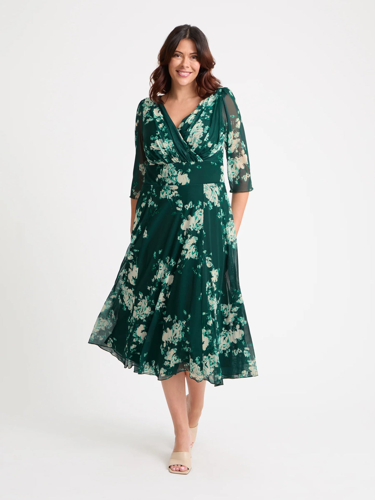 Scarlett & Jo Helena Green Ivory Midi Dress