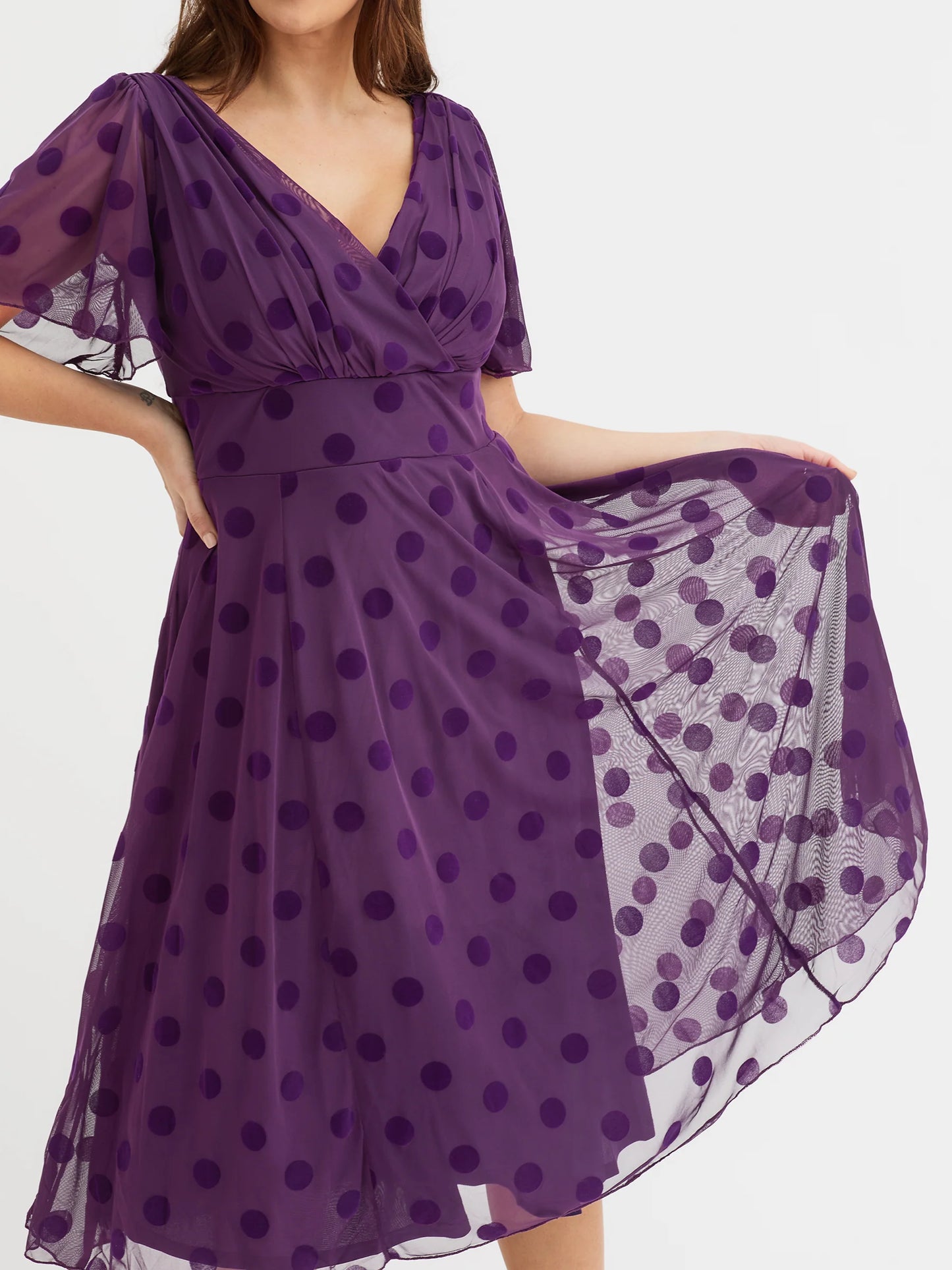 Scarlett & Jo Victoria Purple Velvet Spot Midi Dress