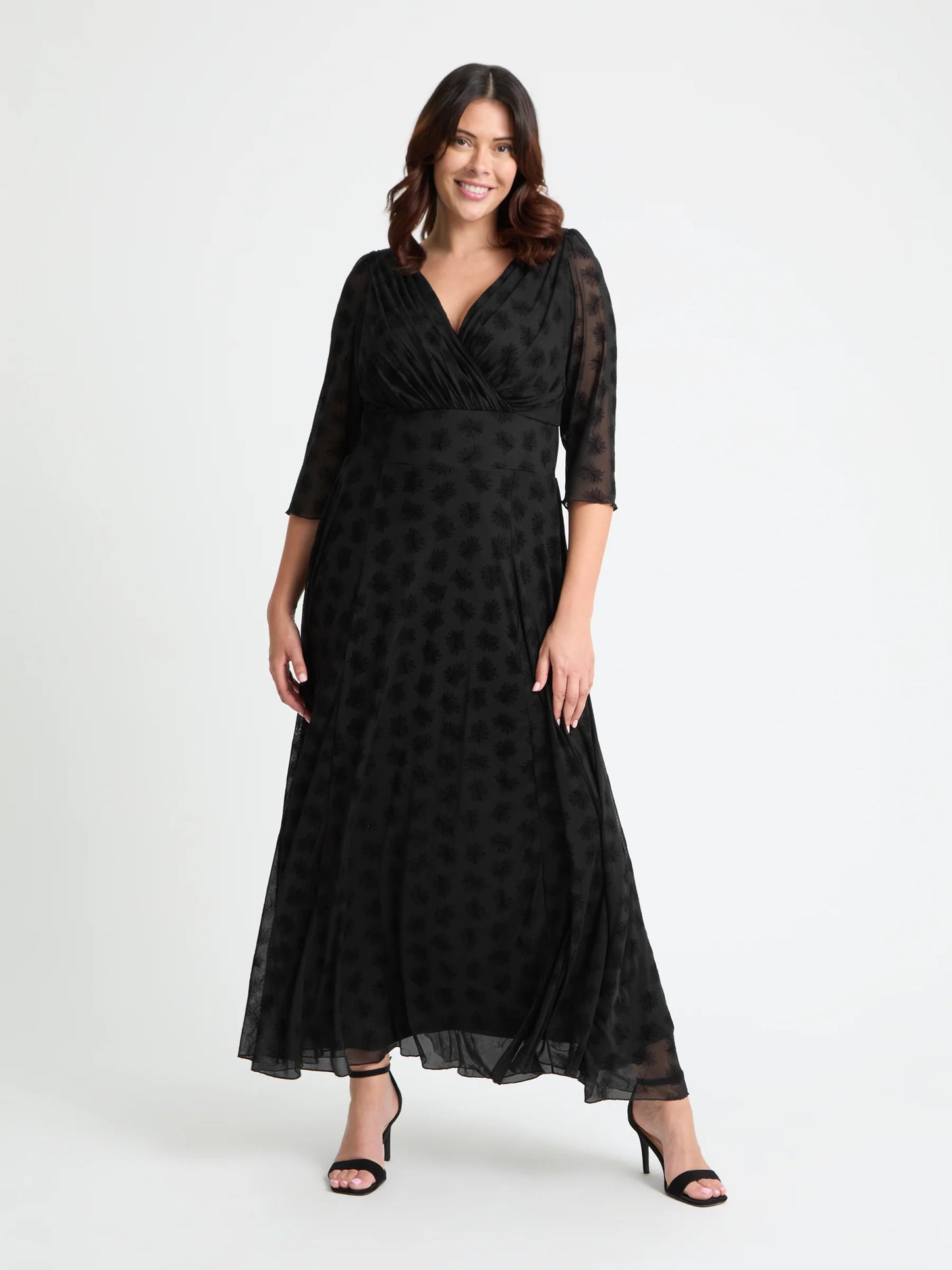 Scarlett & Jo Verity Black Flower Velvet Flock Maxi Dress