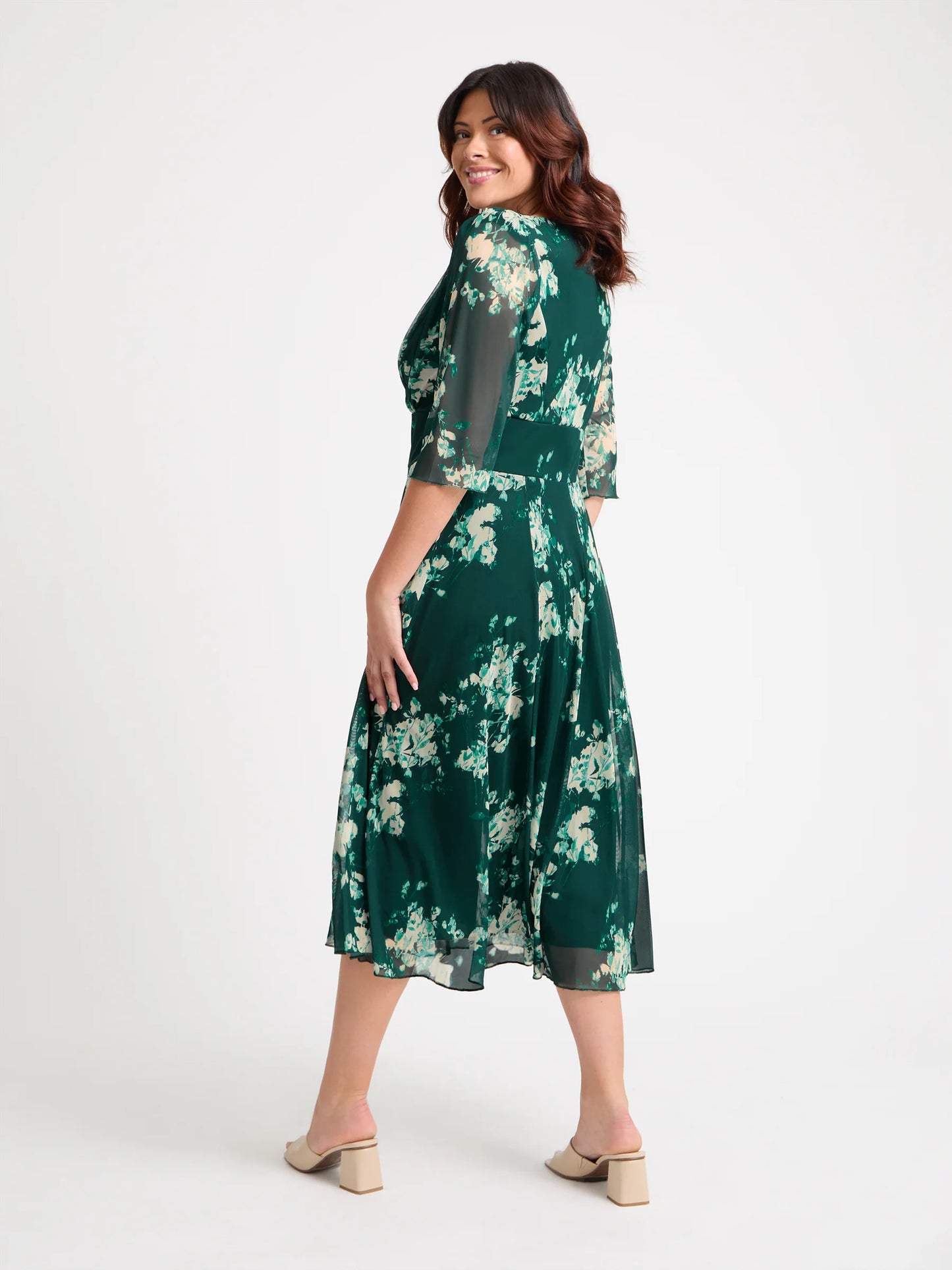 Scarlett & Jo Helena Green Ivory Midi Dress