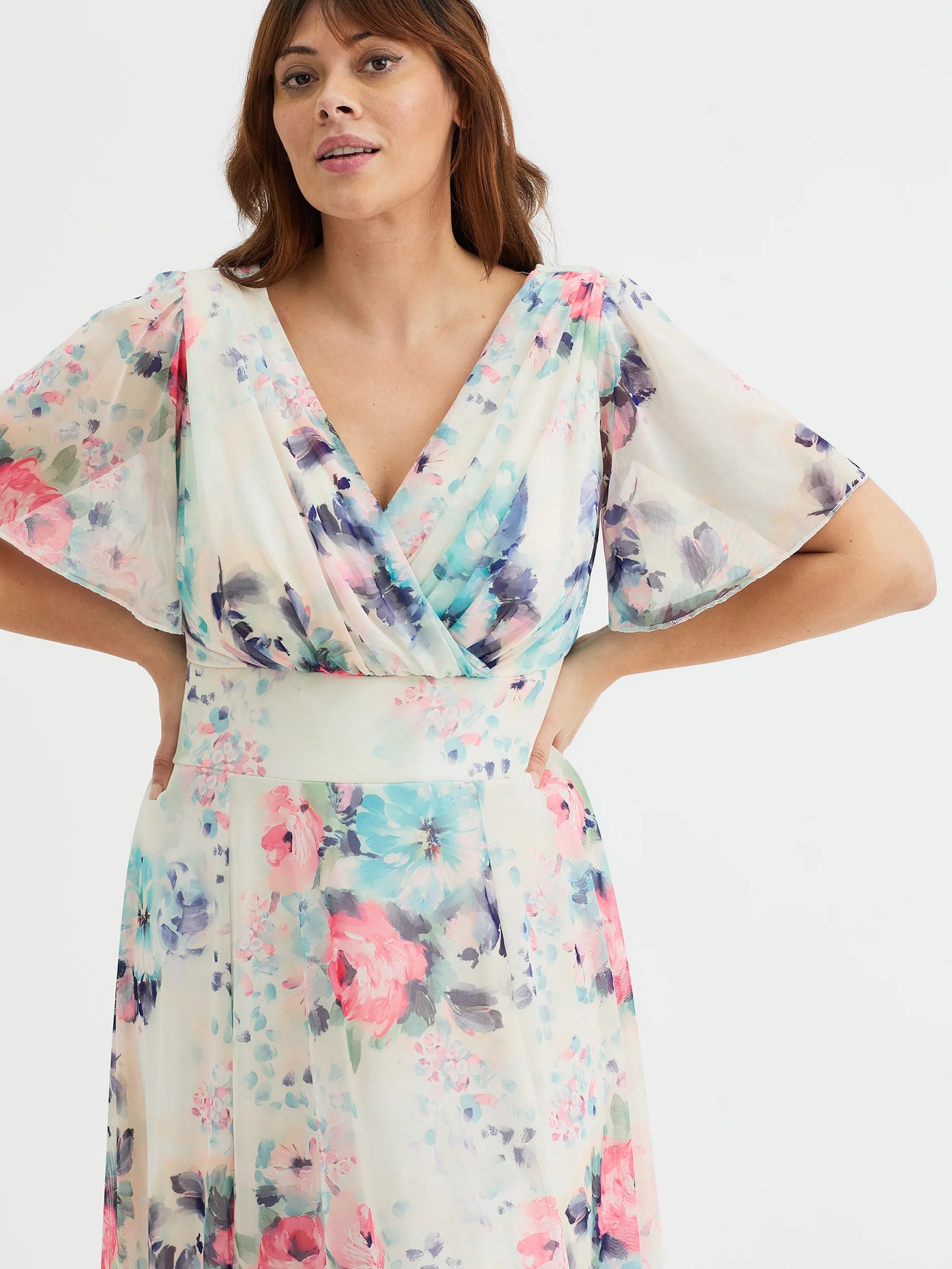 Scarlett & Jo Victoria Ivory Turquoise Coral Midi Dress