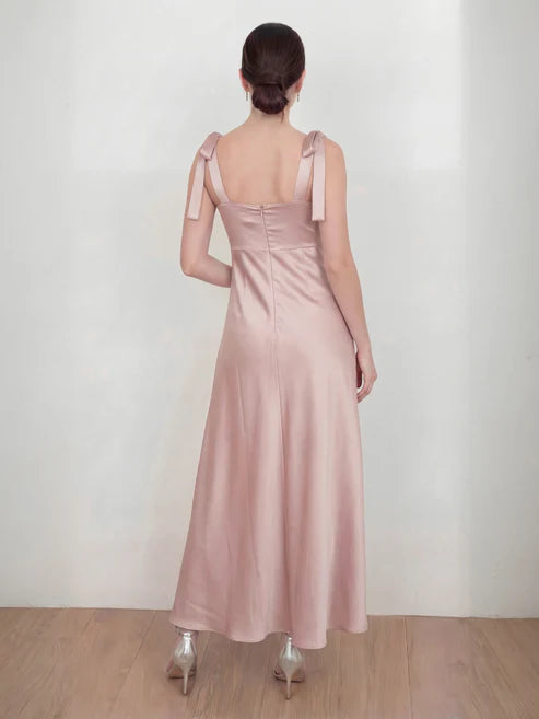 Maya Tie Shoulder Satin Maxi Dress