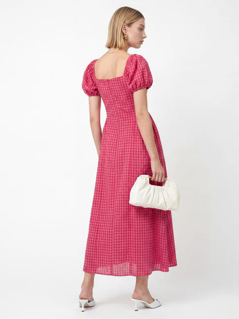 Lovedrobe Hot PInk Gingham Square neck Midaxi Dress