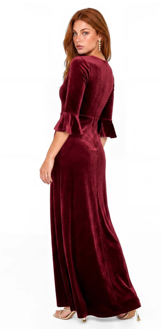 Maya Deluxe Vneck Flute Sleeve Velvet Maxi Dress