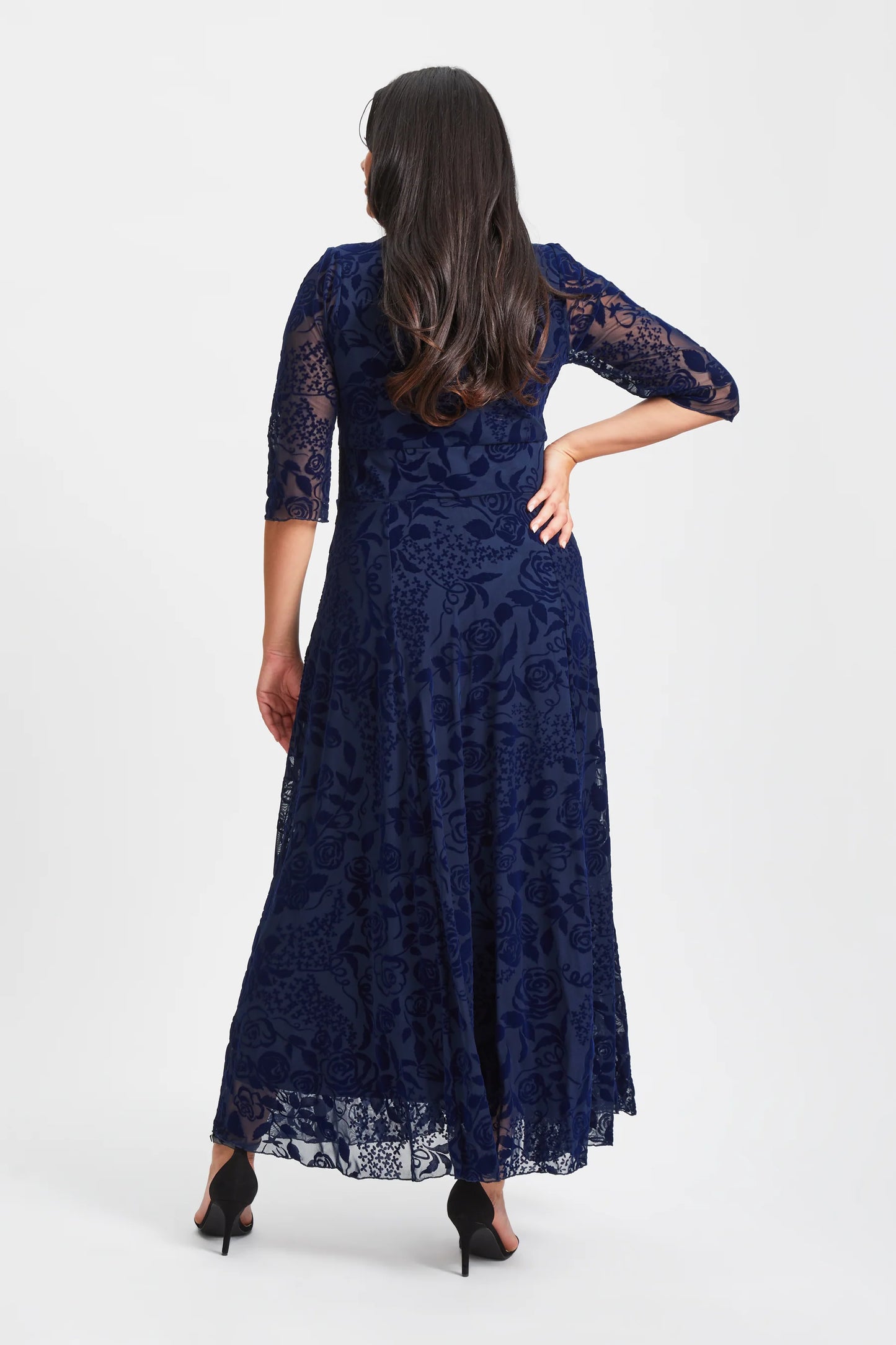 Scarlett & Jo Verity Dark Navy Velvet Flock Maxi Dress