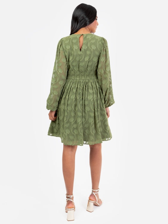 Lovedrobe Khaki Burn Out Floral Mini Dress