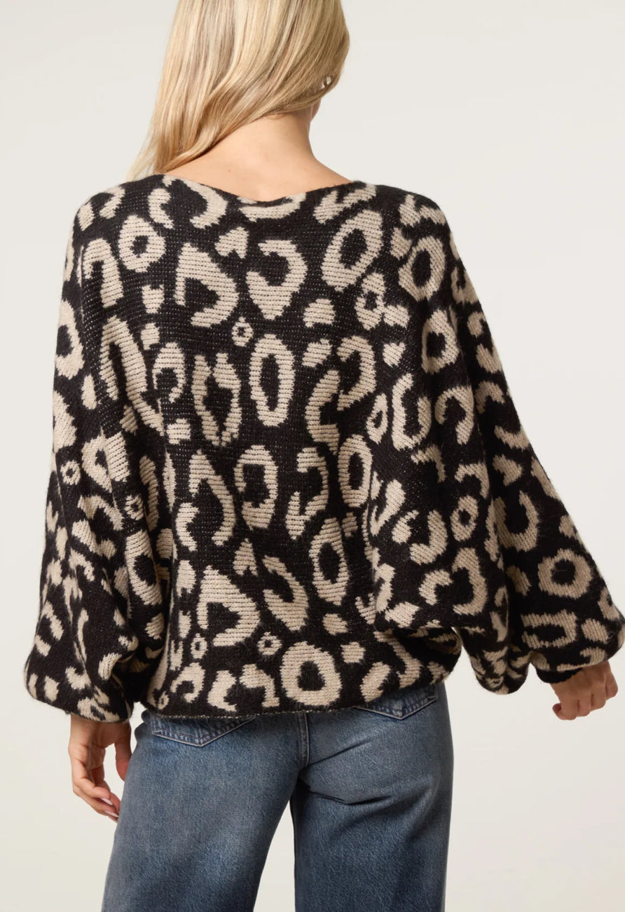 Leopard Knitted Ballon Sleeve Jumper
