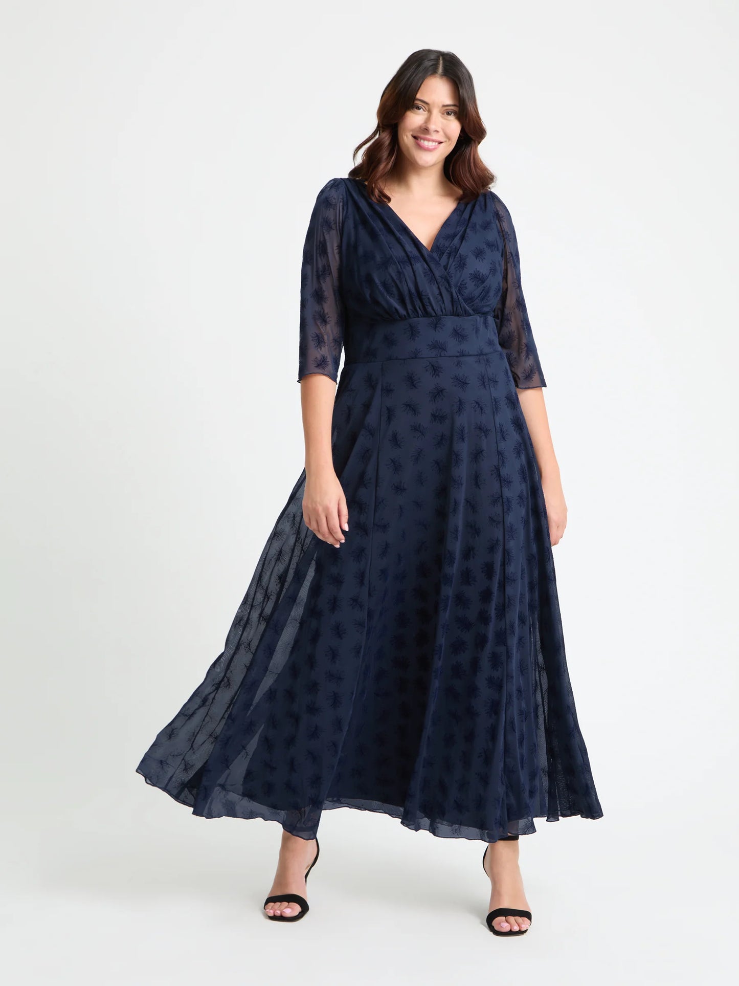Scarlett & Jo Verity Dark Navy Flower Velvet Flock Maxi Dress