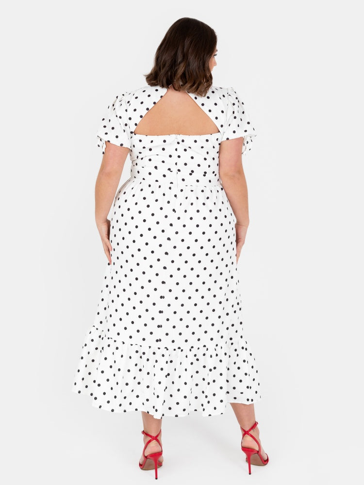 Lovedrobe Polka Dot Cut Out Back Midi Dress