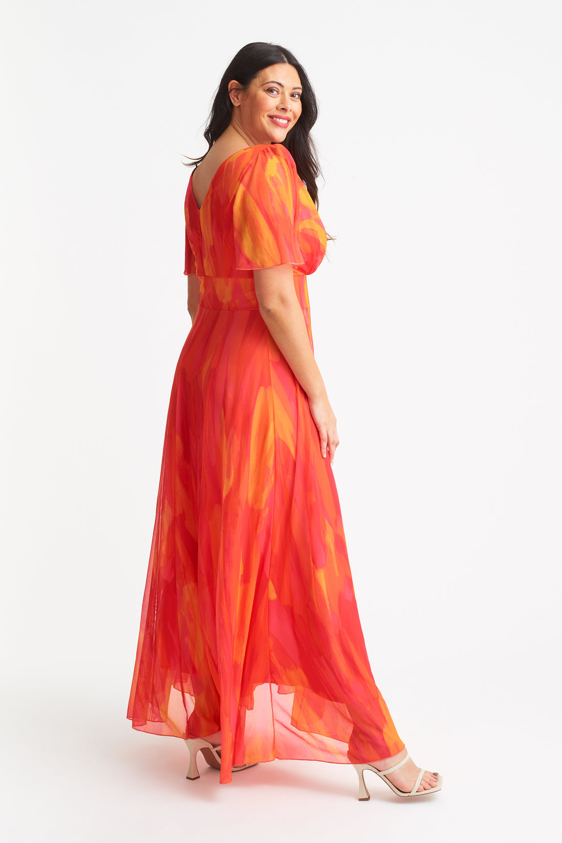 Scarlett & Jo Isabelle Orange Pink Maxi Dress