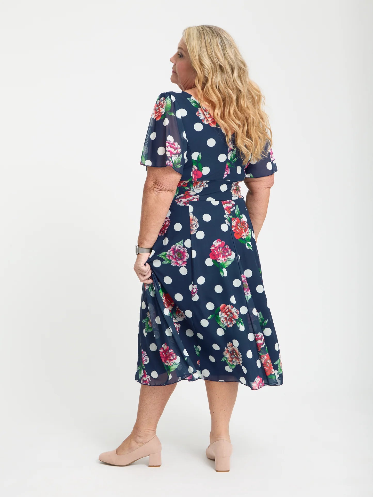 Scarlett & Jo Petite Victoria Navy Spot Floral Midi Dress